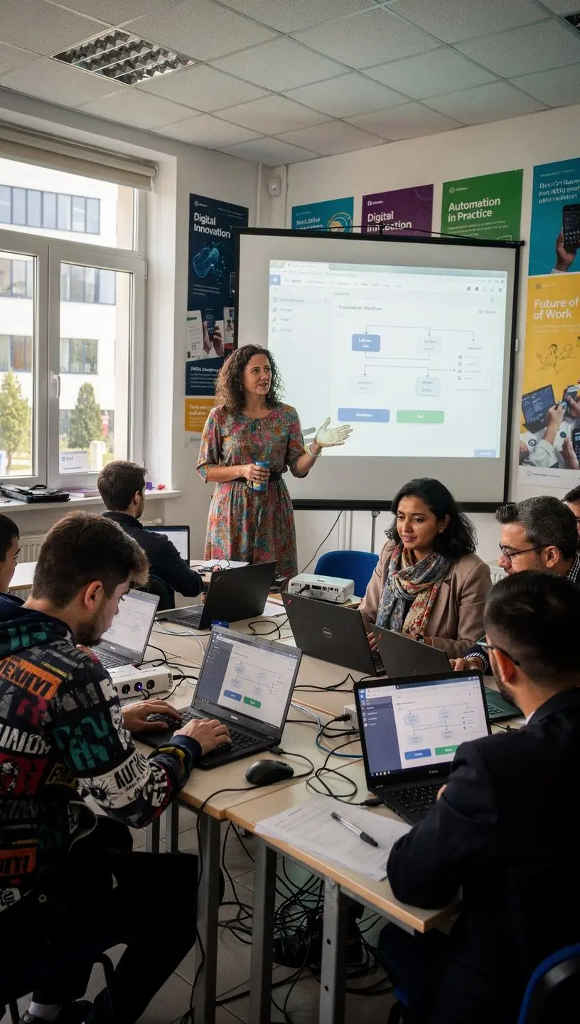 Imagine conceptuală cu un grafic care arată creșterea productivității datorită implementării tehnologiei automate.